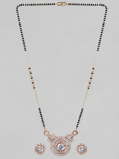 Dhiyona RJ Women's 18K Rose Gold-Plated Cubic Zirconia Studded Mangalsutra Set with Black Beads