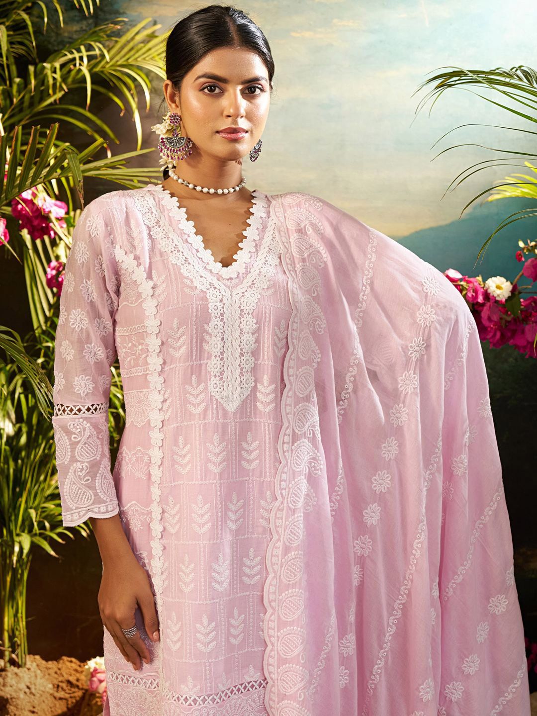 Women Ethnic Motifs Embroidered Cotton Kurta with Trousers & Dupatta