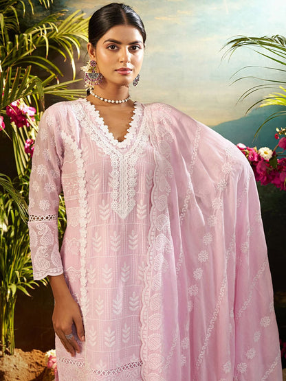 Women Ethnic Motifs Embroidered Cotton Kurta with Trousers & Dupatta