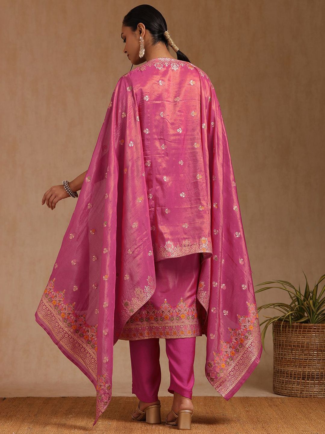 Dhiyona SO Women's Women Floral Regular Chanderi Cotton Kurta with Trousers & Dupatta