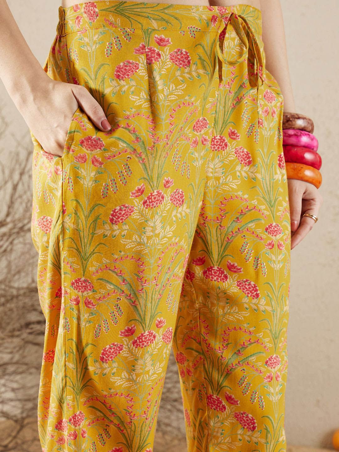 Dhiyona IE Mustard Printed Tunic With Trousers