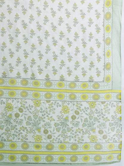 Women Floral Printed Pleated Pure Cotton Kurta with Trousers & With Dupatta