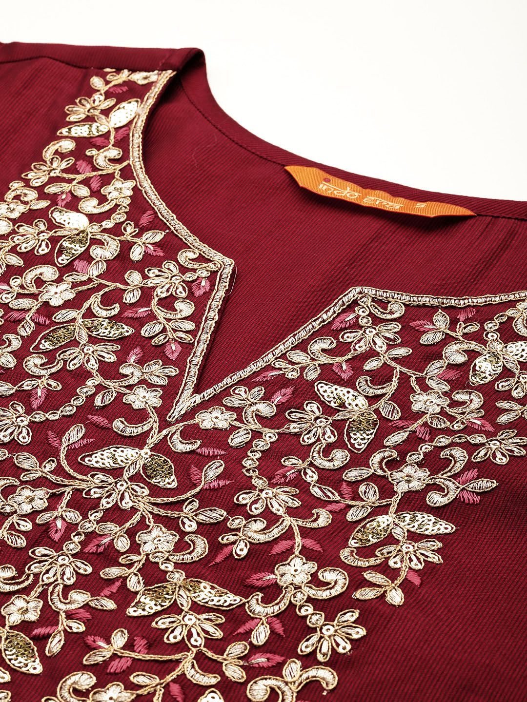 Dhiyona IE Women Floral Embroidered Regular Sequinned Liva Kurta with Trousers & With Dupatta