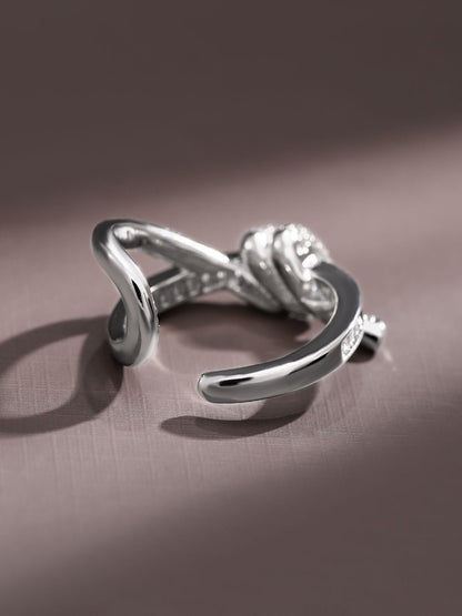 Dhiyona RJ Women's Rhodium Plated Baguette & Pave Cubic Zirconia Studded Knot Design Openable Ring