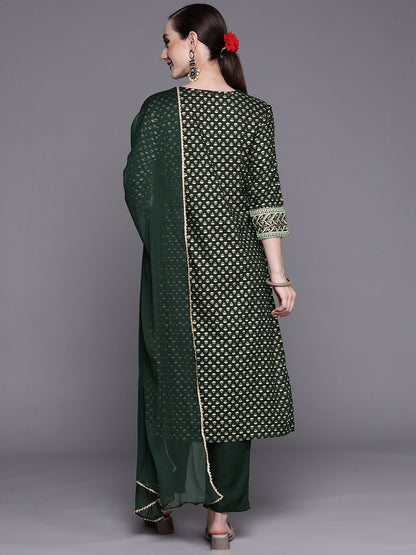 Dhiyona IE Women Green Ethnic Motifs Printed Gotta Patti Kurta with Trousers & With Dupatta