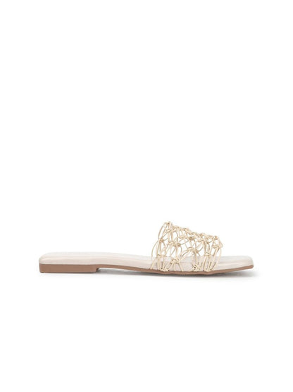 Dhiyona AK White Textured Open Toe Flats