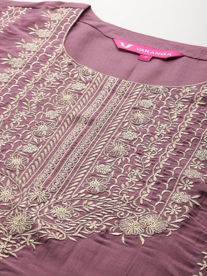Dhiyona VA Women'sFloral Embroidered Sequinned Kurta With Palazzos & Dupatta