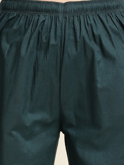 Dhiyona IS Women's Printed Green Empire Gotta Patti Pure Cotton Kurta with Trousers & Dupatta