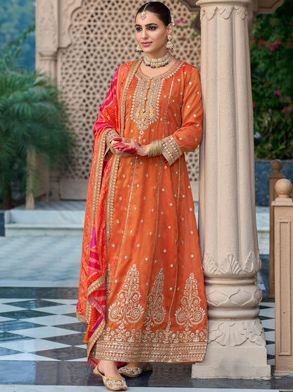 Ethnic Motifs Embroidered Sequinned Anarkali Kurta with Trouser & Dupatta