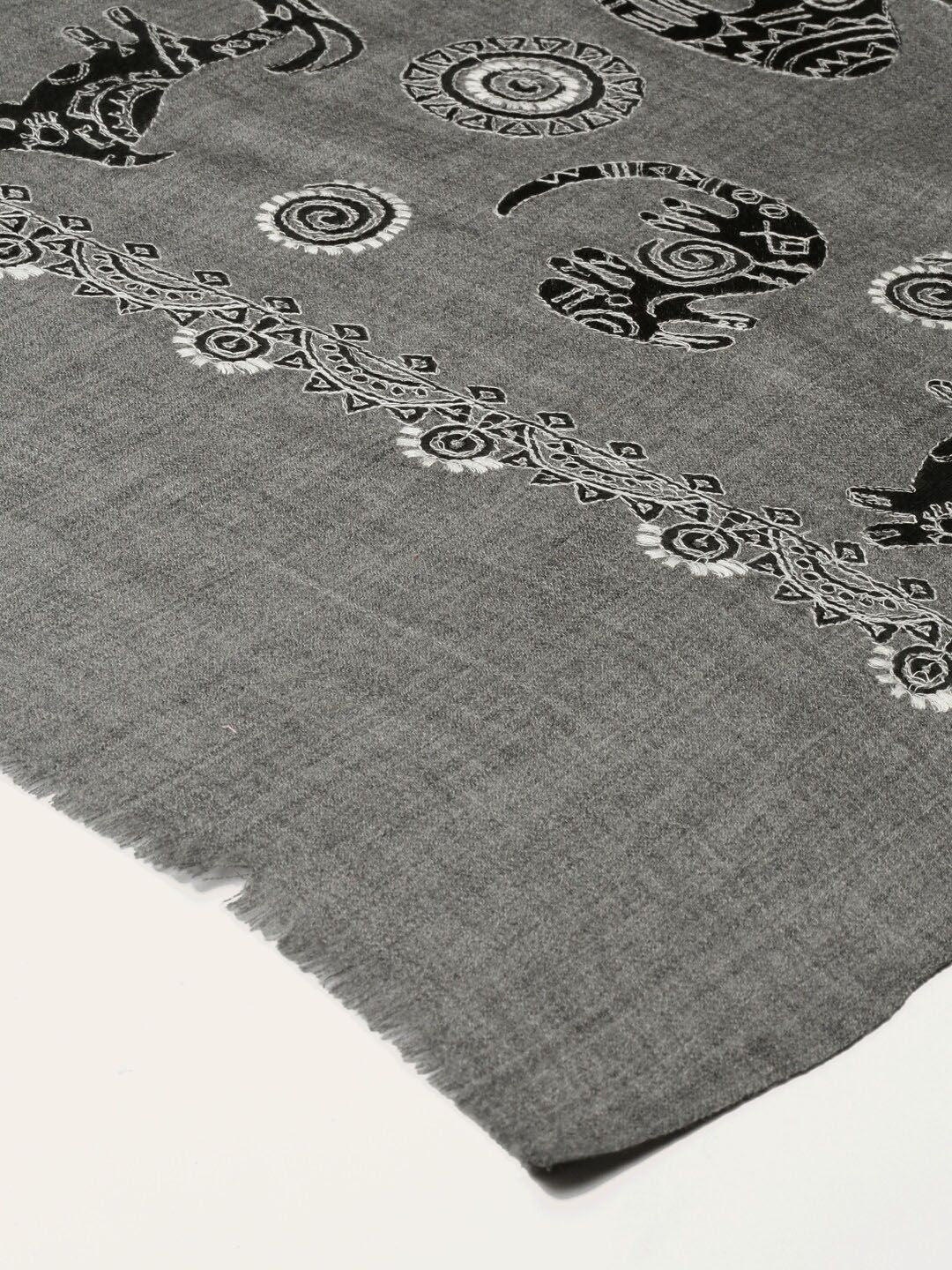 Dhiyona PA Women Grey & Black Embroidered Shawl