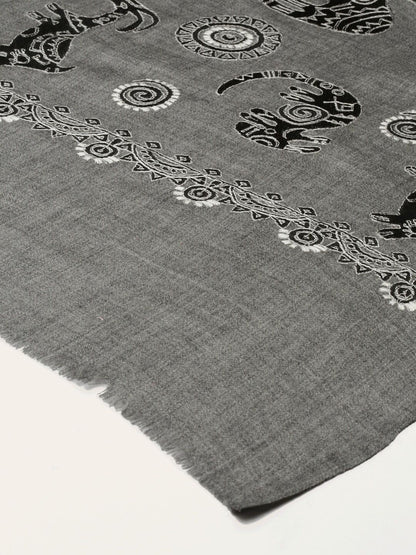 Dhiyona PA Women Grey & Black Embroidered Shawl