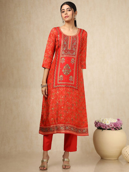 Dhiyona SO Women's Women Mirror Work Kurta with Trousers & With Dupatta