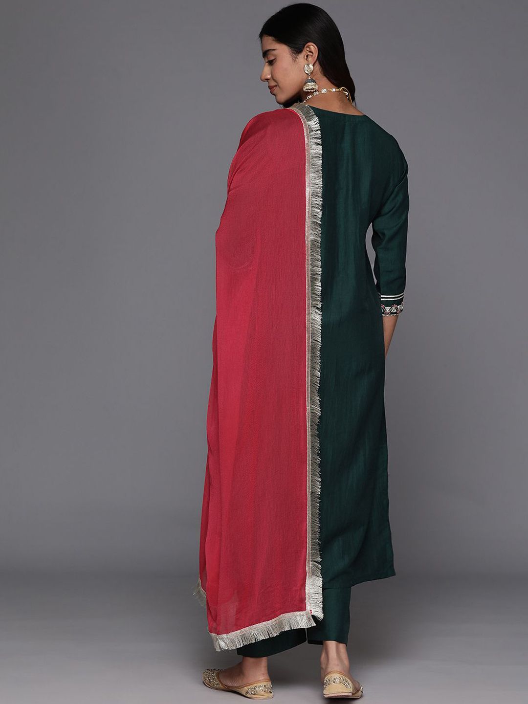 Dhiyona VA Women'sGotta Patti Straight Kurta with Trousers & Dupatta