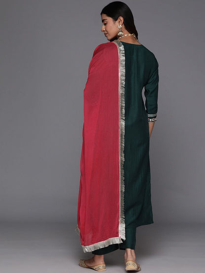 Dhiyona VA Women'sGotta Patti Straight Kurta with Trousers & Dupatta