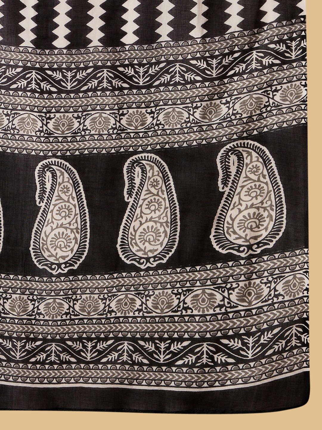 Dhiyona IE Black Ethnic Motifs Printed Pure Cotton Straight Kurta With Trousers & Dupatta
