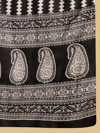 Dhiyona IE Black Ethnic Motifs Printed Pure Cotton Straight Kurta With Trousers & Dupatta