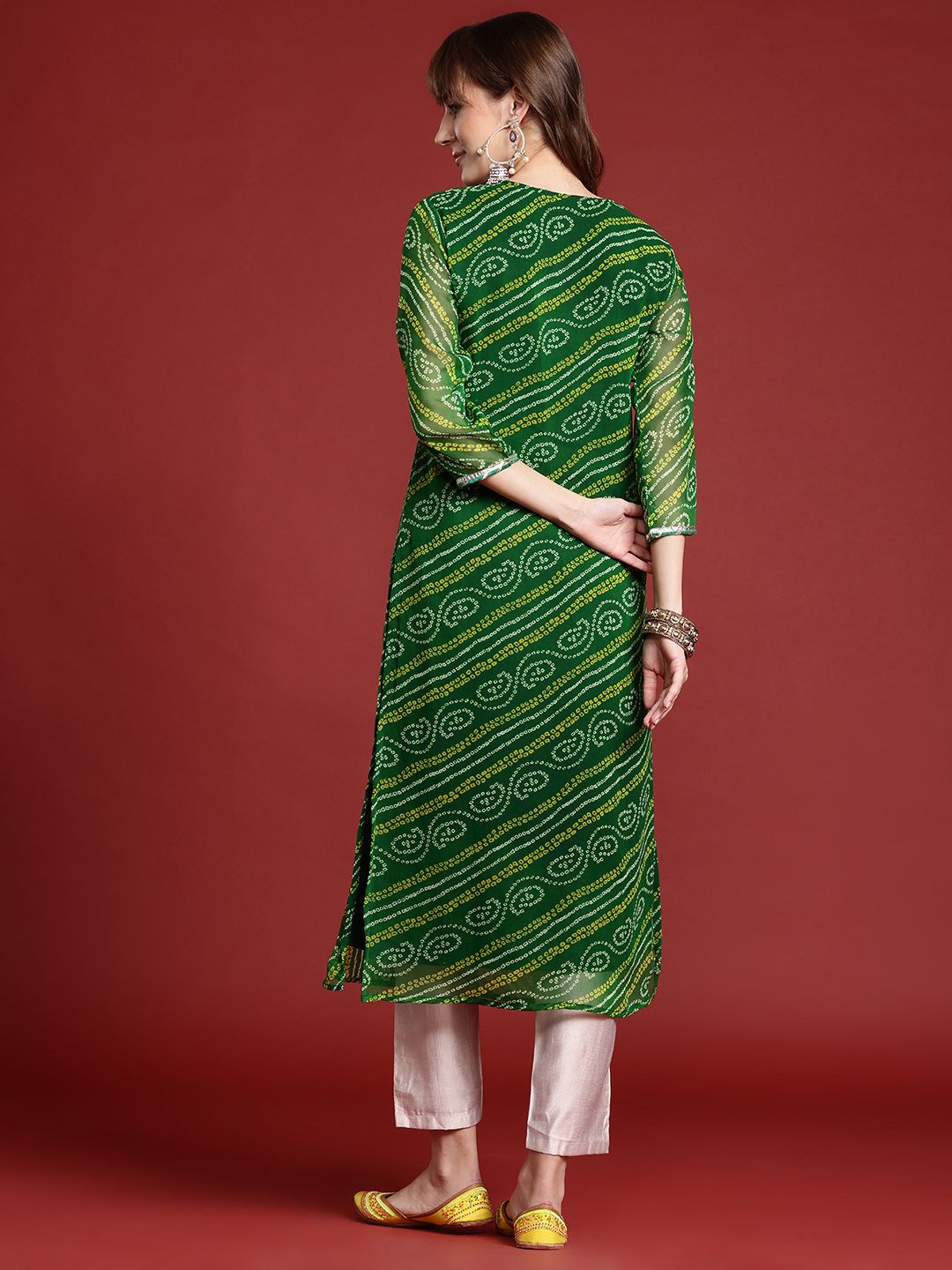Dhiyona IE Bandhani Printed Gotta Patti Georgette Kurta