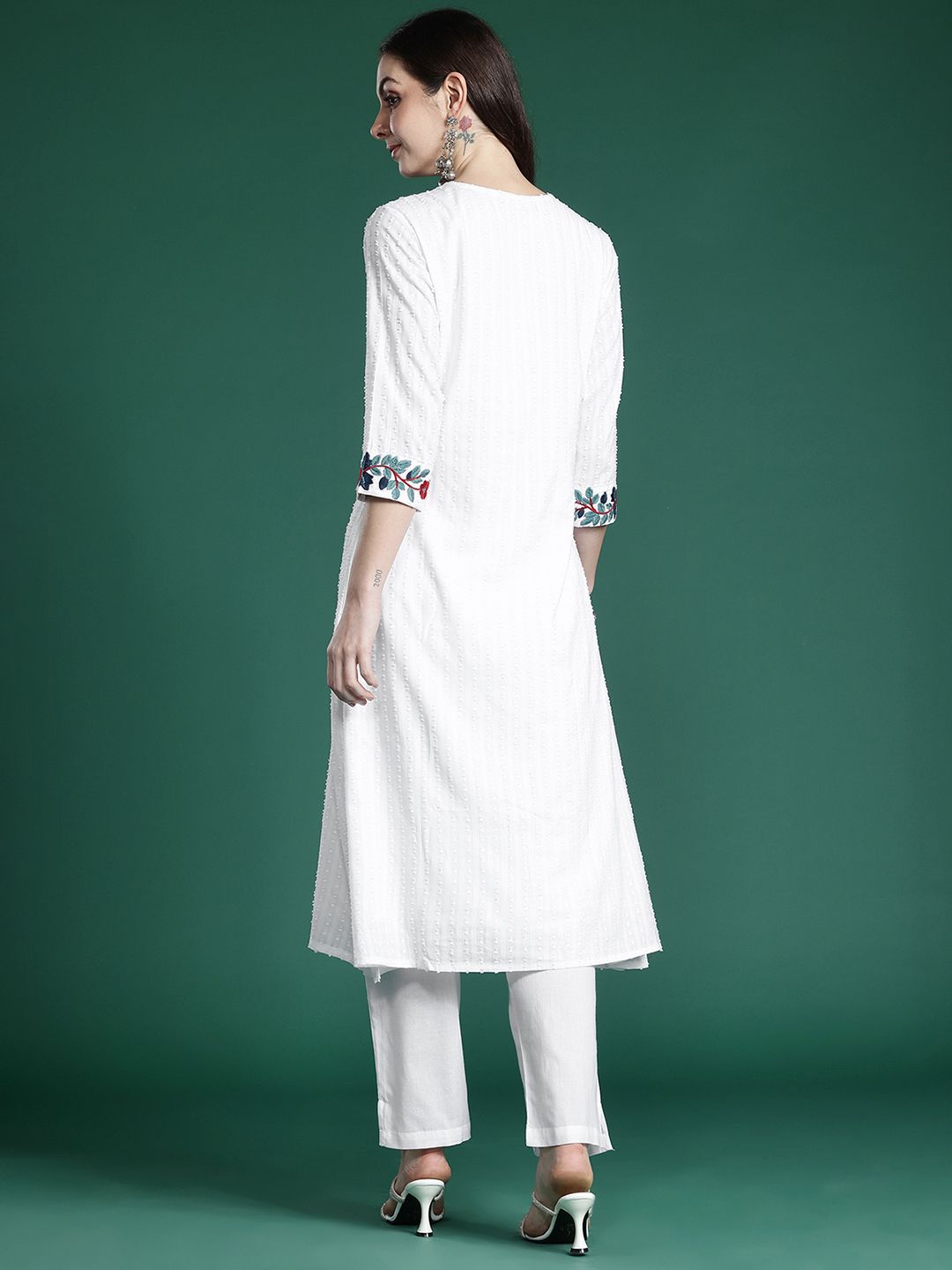 Self Design Thread Work Pure Cotton Kurta with Trousers