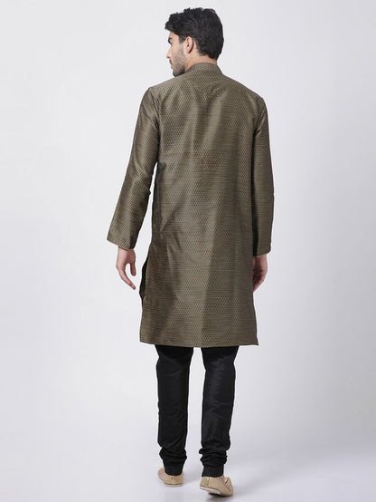 Men's Black Silk Blend Straight Kurta Pyjama Set