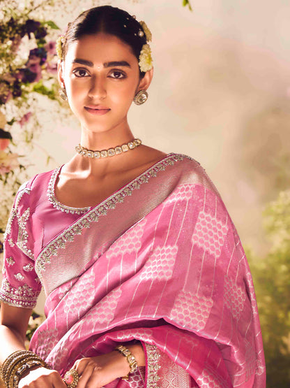 Dhiyona KM Women Pink Banarasi Silk Saree