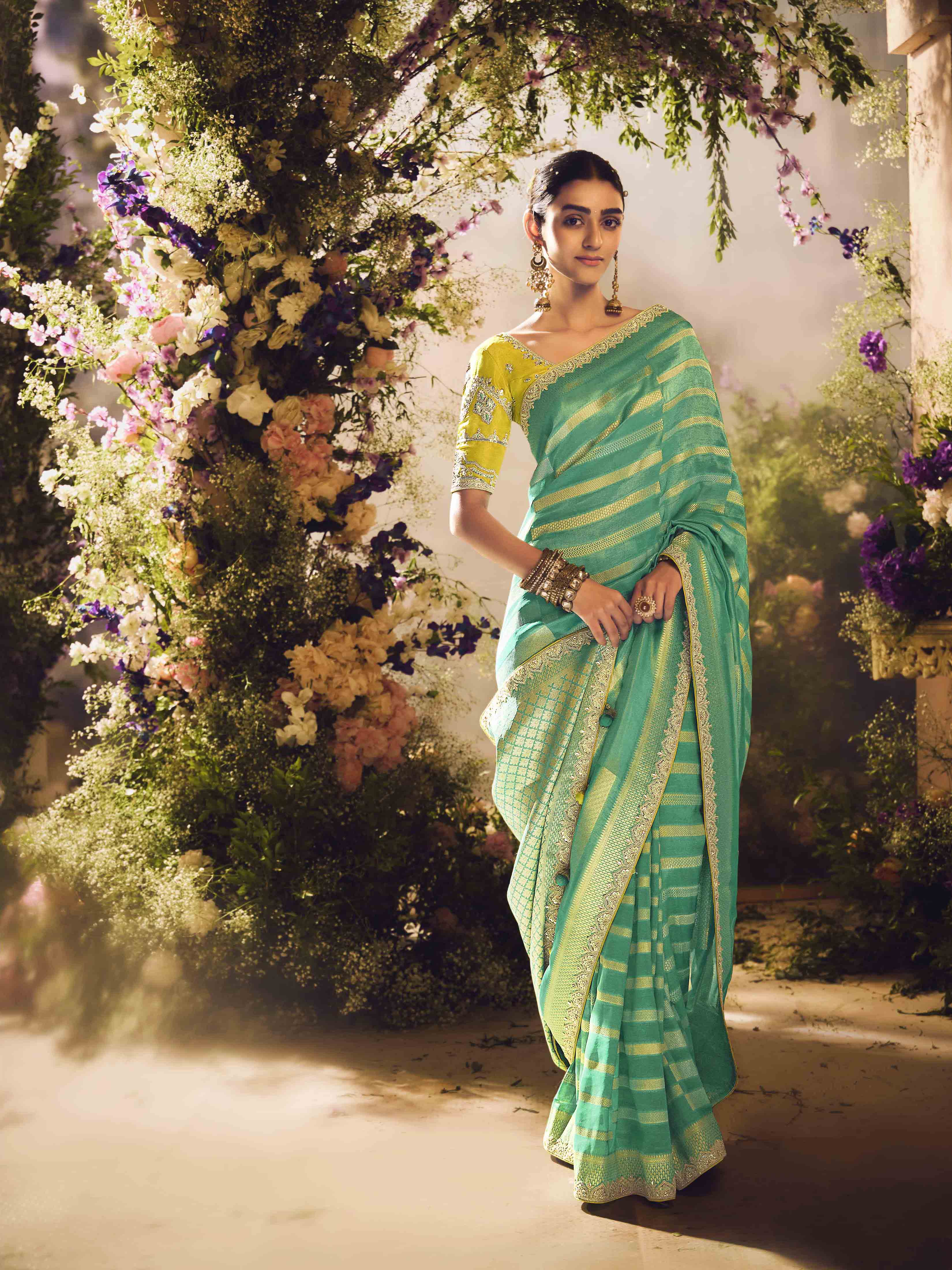 Dhiyona KM Women The Tropical Bloom: A Symphony Of Green And Gold