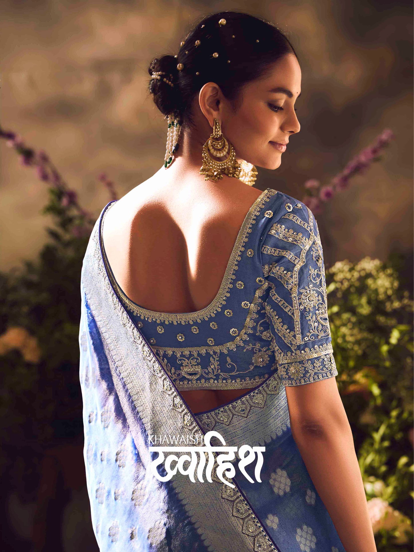 Dhiyona KM Women The Cerulean Symphony: A Sky Blue Dream With Silver Splendor
