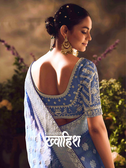Dhiyona KM Women The Cerulean Symphony: A Sky Blue Dream With Silver Splendor