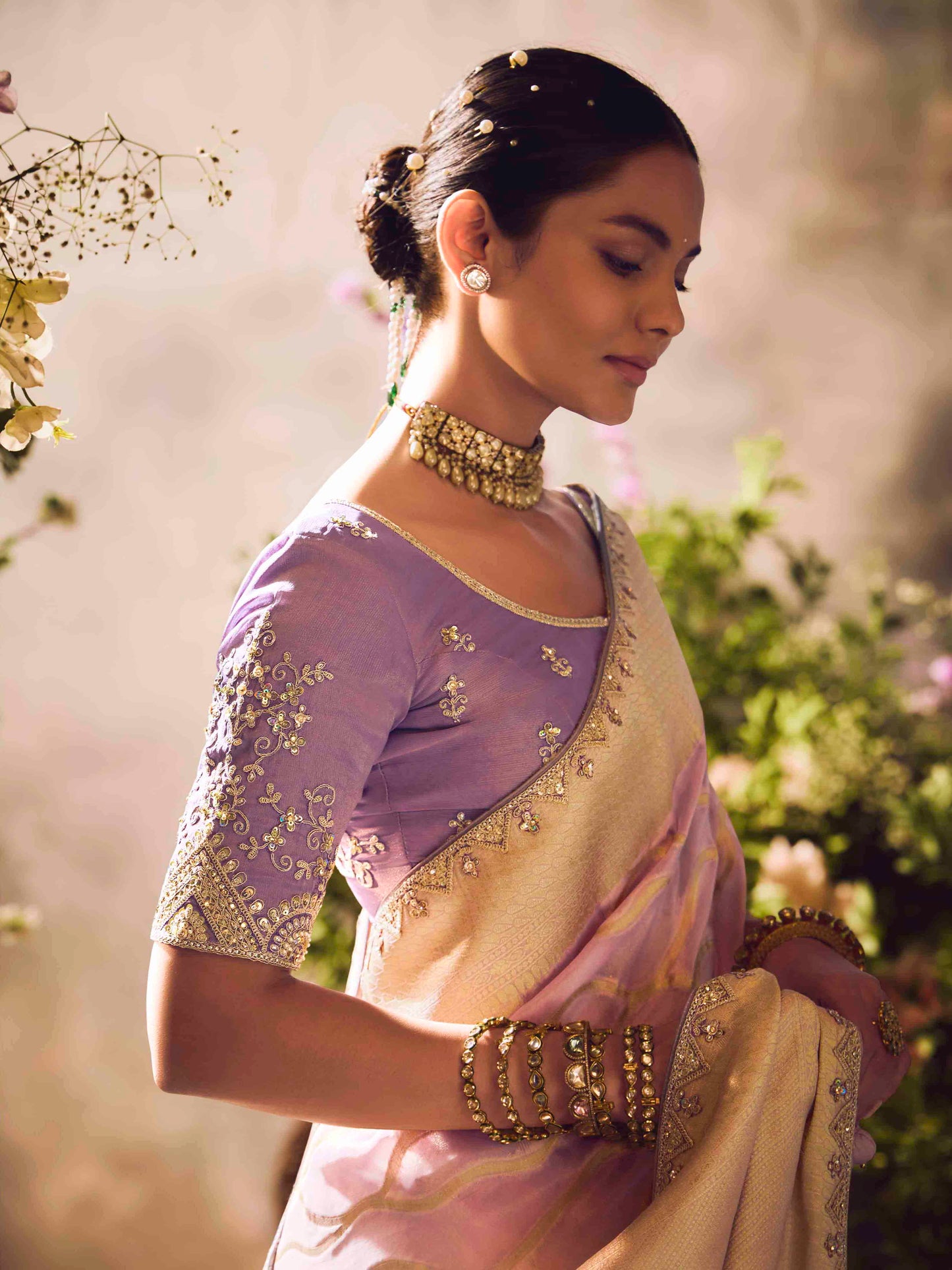 Dhiyona KM Women The Golden Lavender Serenade: A Dream Woven In Silk