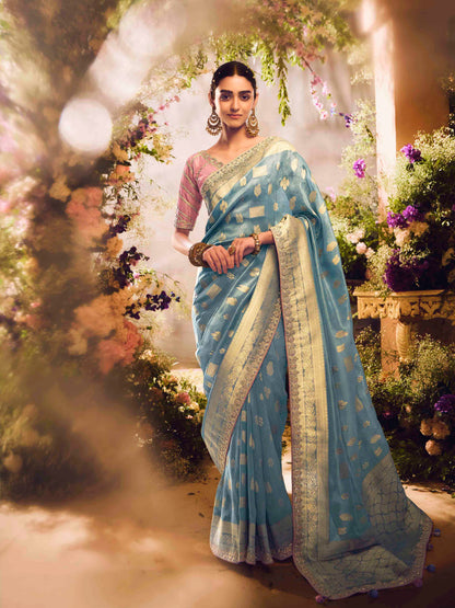 Dhiyona KM Women The Azure Blossom: A Dance Of Sky And Petal