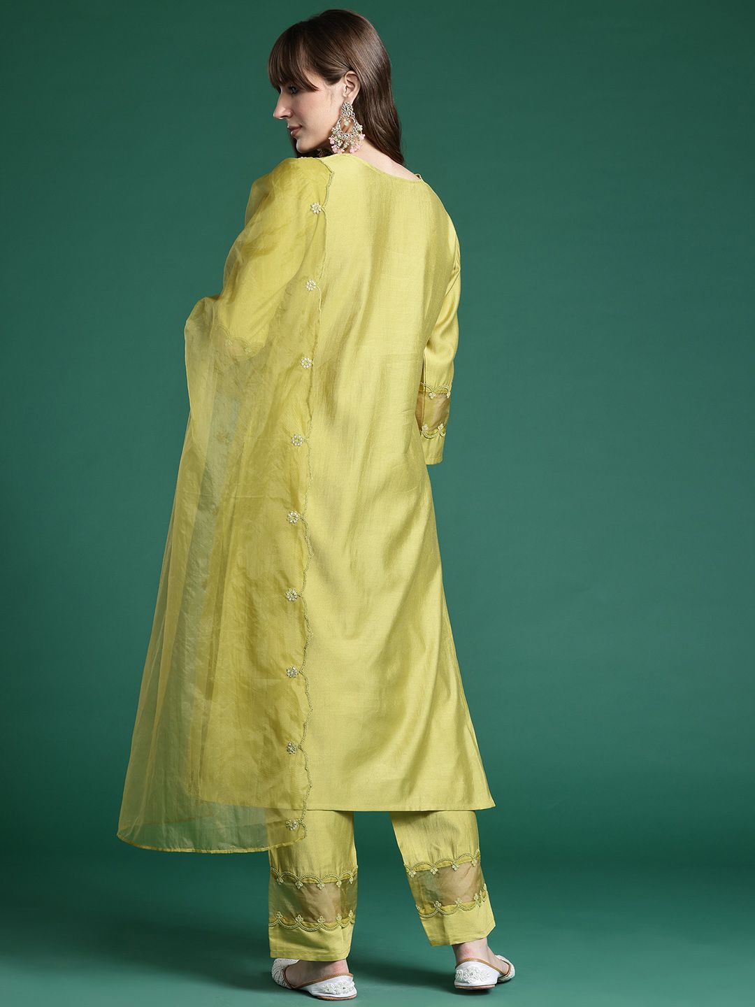 Ethnic Motifs Embroidered Sequinned Liva Kurta With Trousers & Dupatta