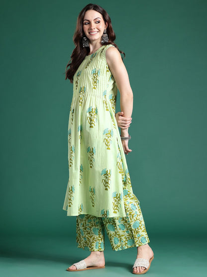 Floral Printed Regular Pure Cotton Kurta with Palazzos