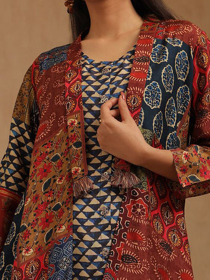 Dhiyona SO Women's Women Geometric Printed Kurt with Patiala & Jacket