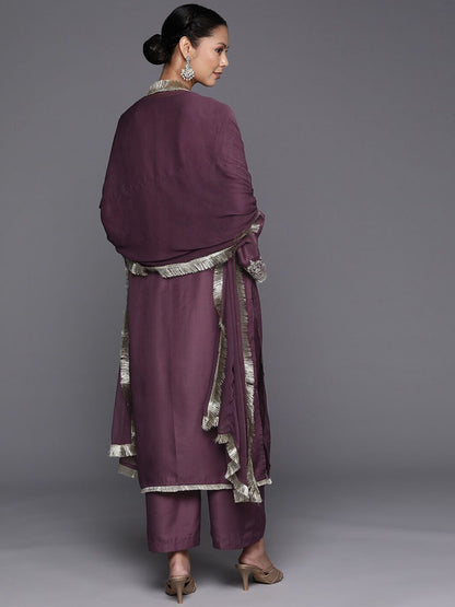 Dhiyona VA Women'sFloral Yoke Design Regular Thread Work Kurta with Palazzos & With Dupatta