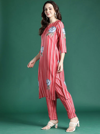 Dhiyona IE Printed V-Neck Tunic With Trousers Co-Ords