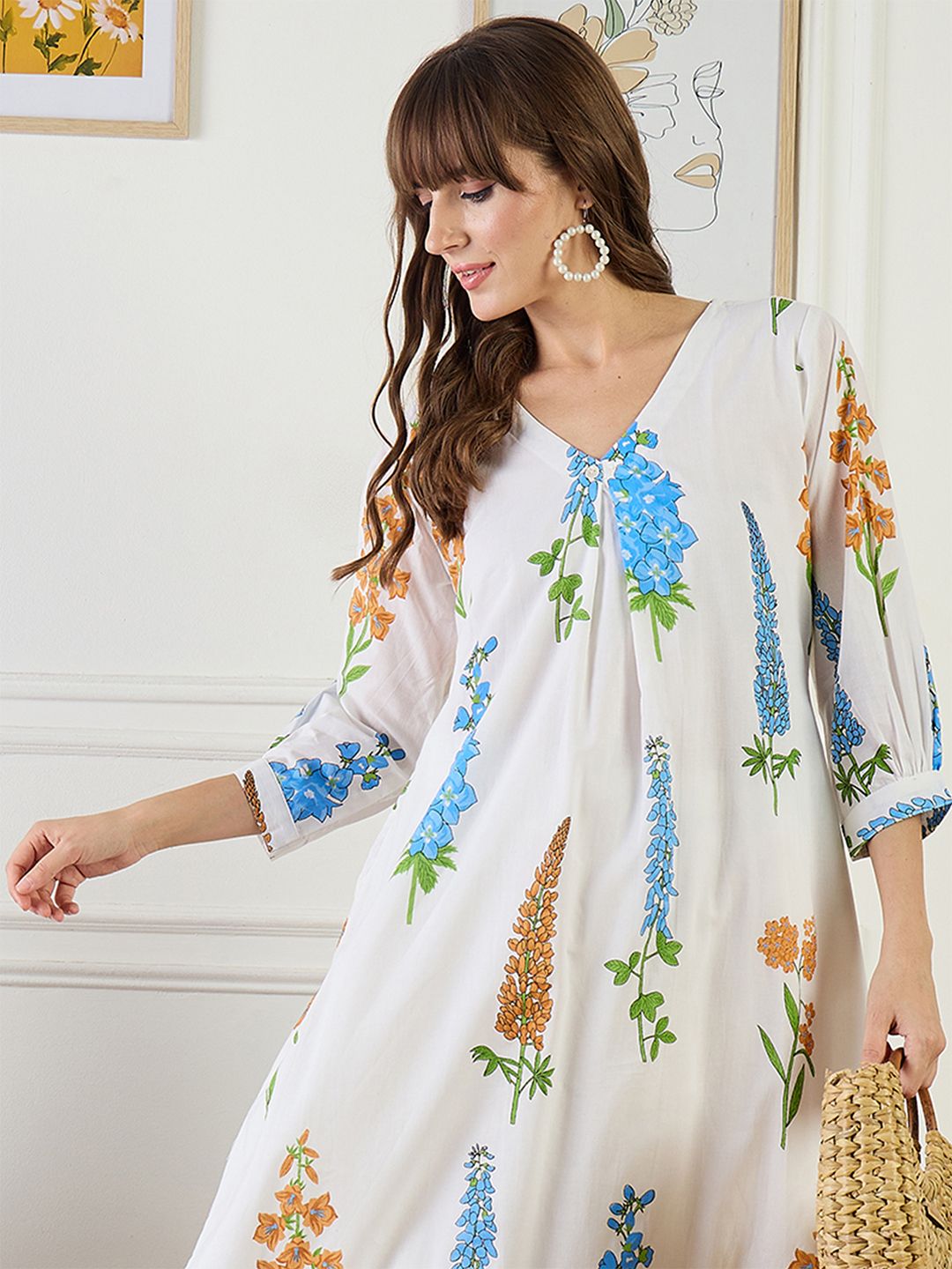 Dhiyona IE Floral Printed A-Line Pure Cotton Kurta With Trouser