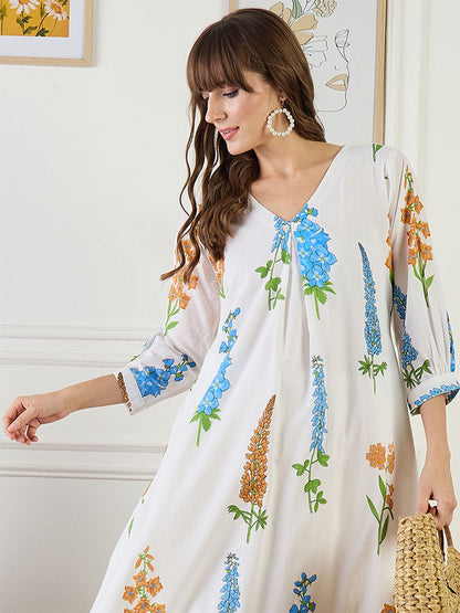 Floral Printed A-Line Pure Cotton Kurta With Trouser