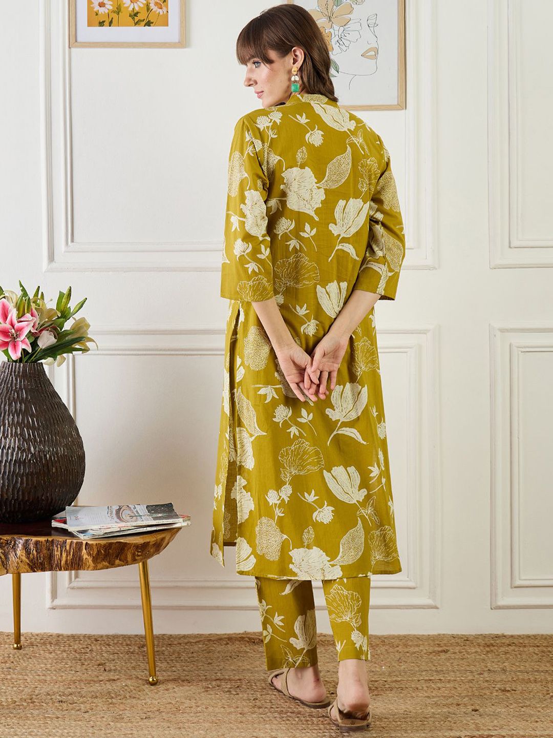 Dhiyona IE Printed Pure Cotton Straight Tunic With Trousers Co-Ords