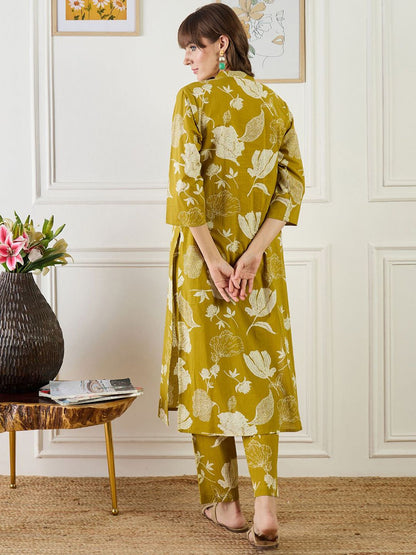 Dhiyona IE Printed Pure Cotton Straight Tunic With Trousers Co-Ords