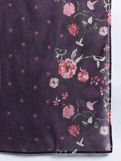 Floral Printed Pure Cotton Kurta with Trousers & Dupatta