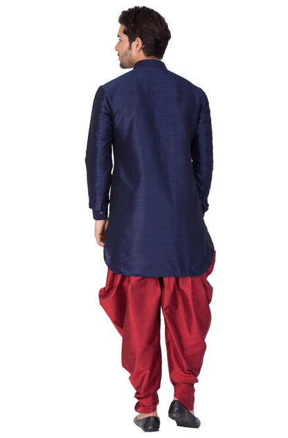 Men's Blue Silk Blend Pathani Kurta and Dhoti Set