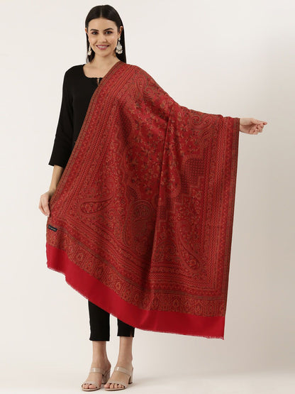 Dhiyona PA Women Red Woven Design Wool Jamawar Shawl