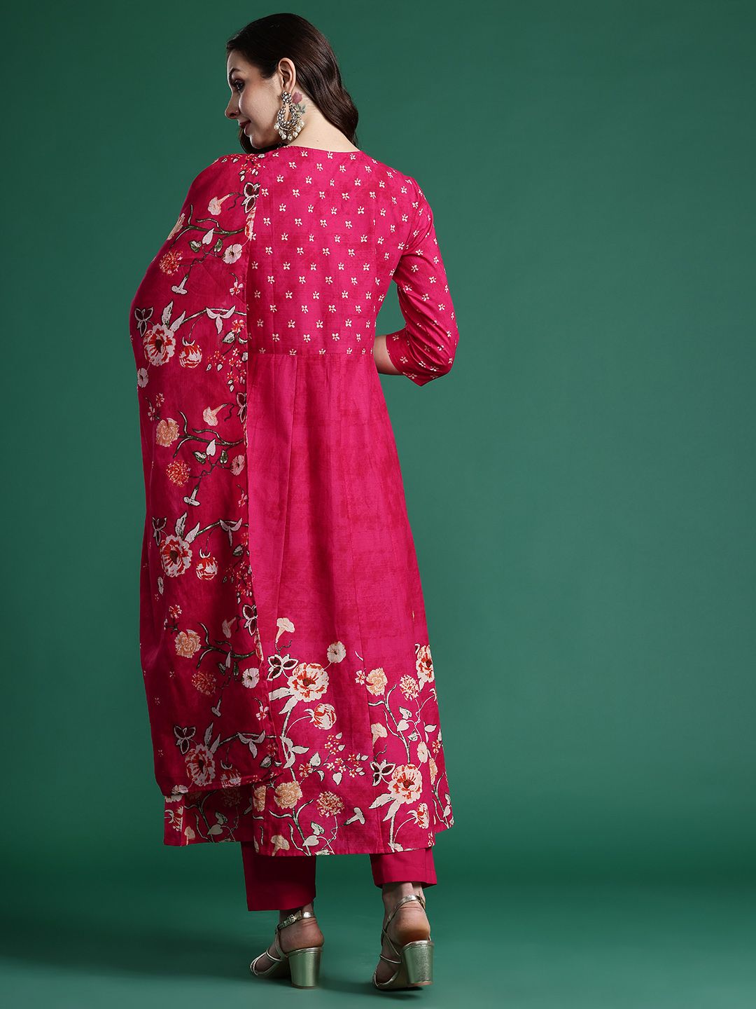 Floral Printed Pure Cotton Kurta with Trousers & Dupatta