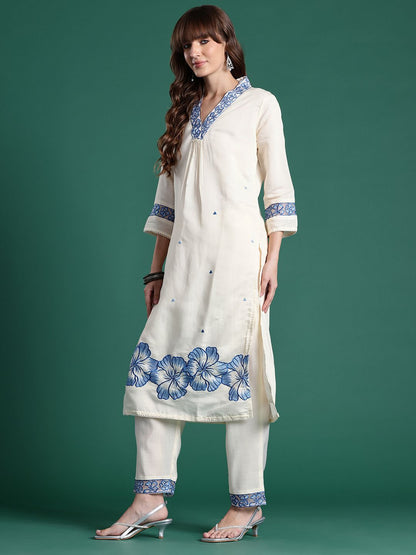 Floral Embroidered Kurta with Trousers & Dupatta