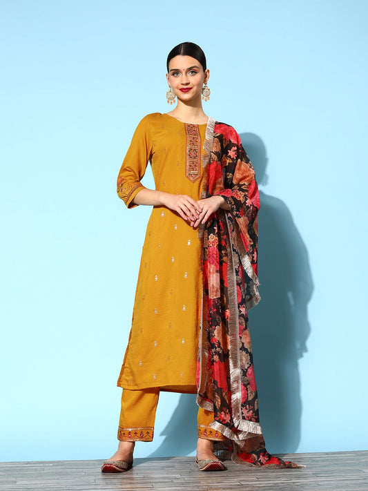 Dhiyona VA Women's Ethnic Motifs Silk Blend Hyper Texture Kurta Set