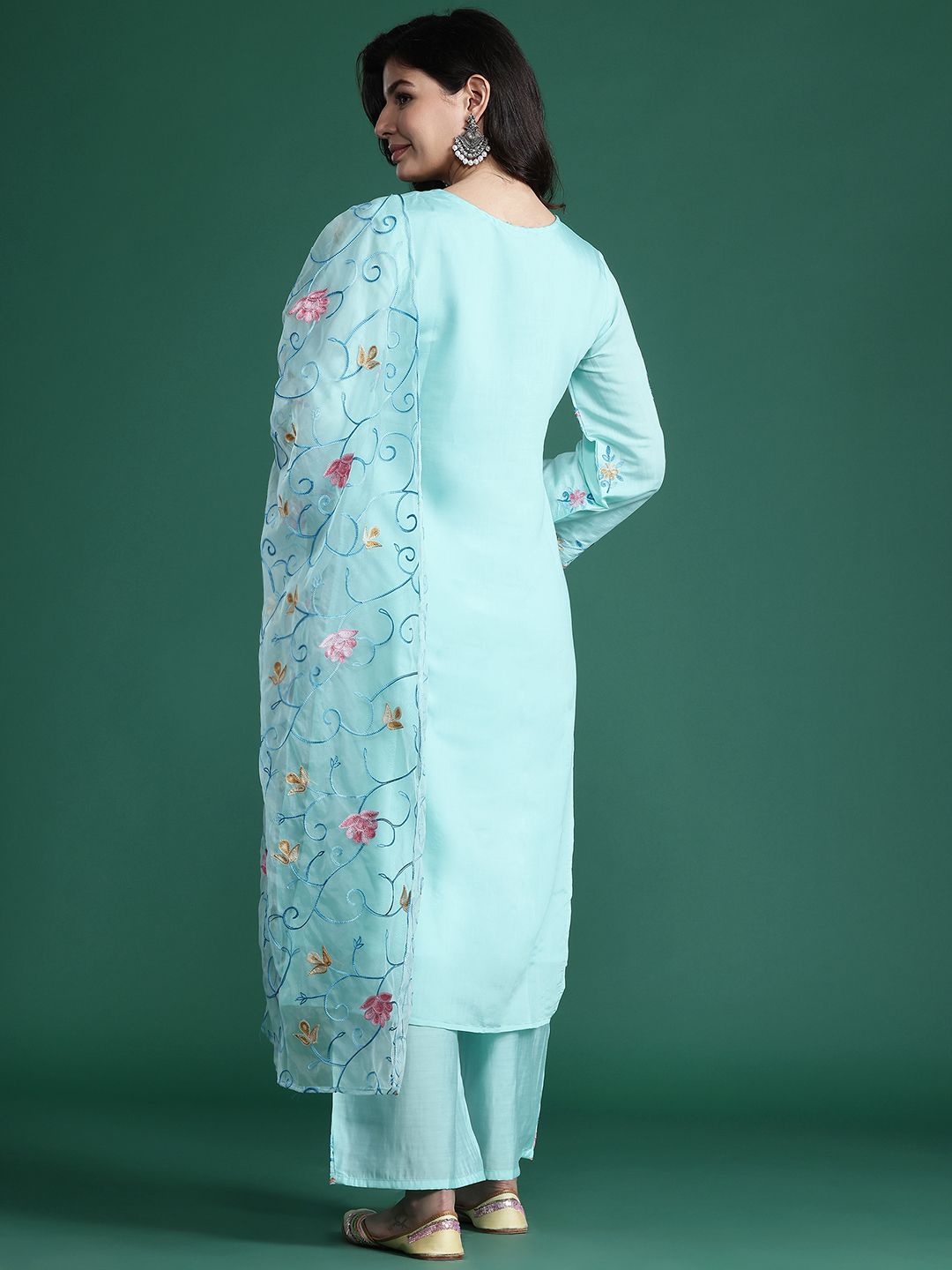 Dhiyona IE Floral Embroidered Thread Work Kurta with Trousers & With Dupatta