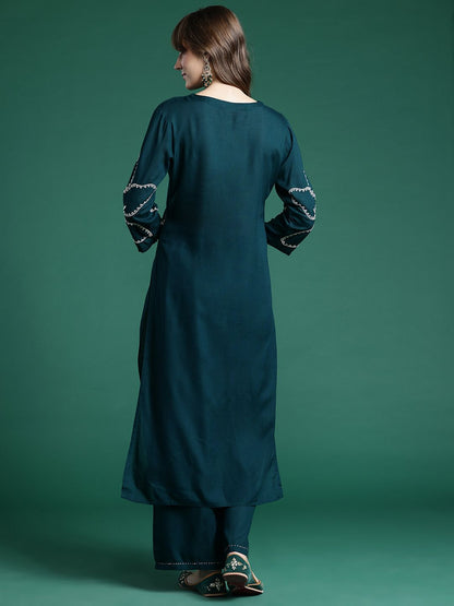 Dhiyona IE Floral Embroidered Regular Thread Work Kurta with Palazzos