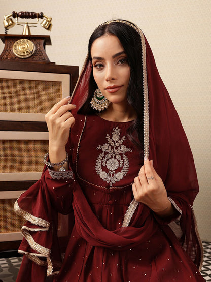 Dhiyona PD Women Embroidered Anarkali Jashn Kurta with Palazzos & Dupatta