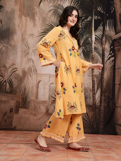 Dhiyona SN Women's Floral Printed Pure Cotton Kurta With Palazzos