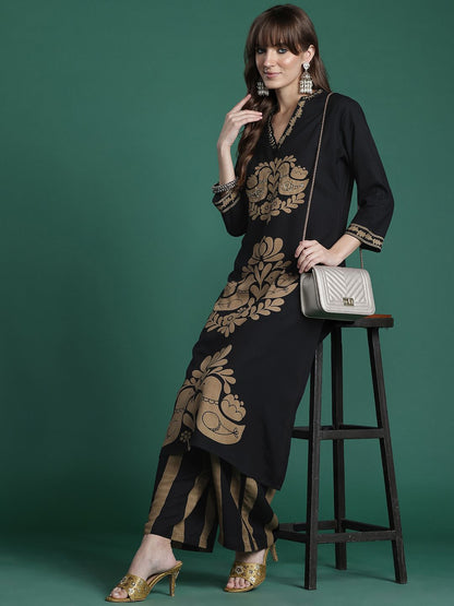 Ethnic Motifs Printed Thread Work Kurta with Palazzos