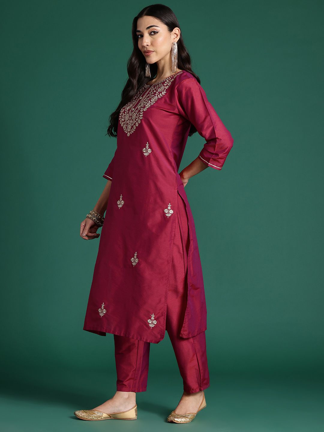 Ethnic Motifs Embroidered Kurta with Trousers & With Dupatta
